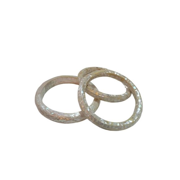 Beautiful Set of 3 Mother of Pearl Mosaic Inlay Bangles - Picture 7 of 7